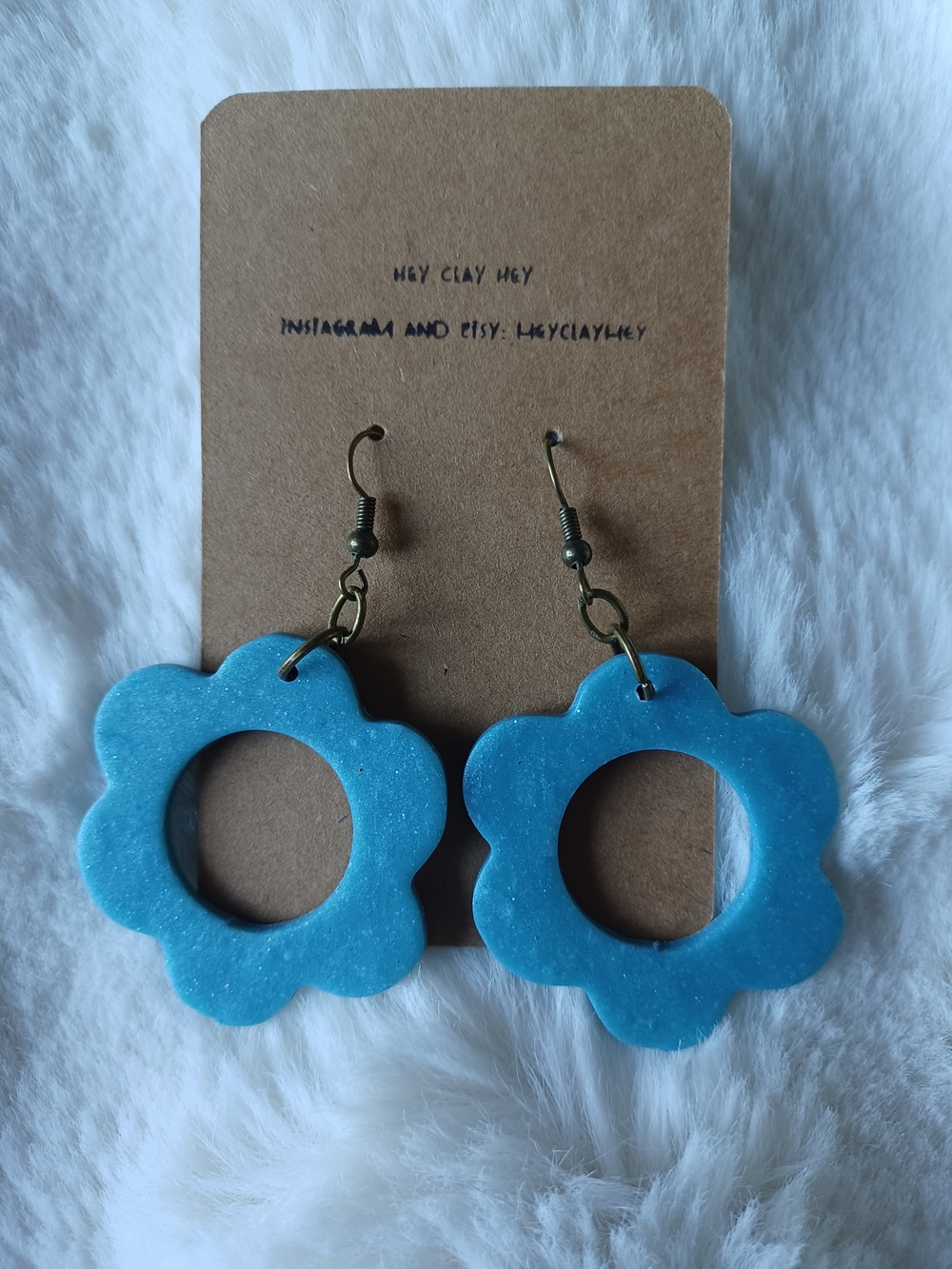 Bright Blue Flower Hoop Earrings